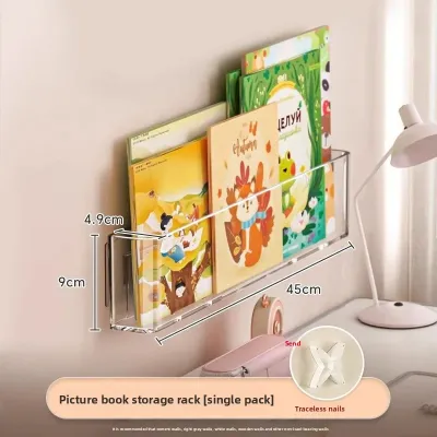 Wall-Mounted Bookshelf Childrens Picture Book Display Stand Closet Side Storage Hanging Organizer No-Punching Required