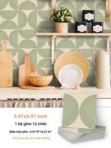 12 Miếng Dán Sàn Gạch Giả Họa Tiết Hình Học Scandinavi PVC Dày Dính Chắc Cho Tường Xi Măng