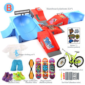 7in1 Finger Skatepark Full Accessories Set Fingerboards Ramp Platform Mini BMX Surfboard Shoes Clothes Finger Extreme Sports Toy