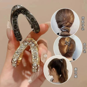 V-Shaped Hair Claw Womens Fashion Sensation Rhinestone Semi-Updo Hair Clip Cute Ball Head Hairstyle Back of Head Accessory