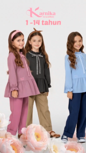 baju anak perempuan one set 1 - 14 pakaian anak perempuan setelan celana panjang dan blus bahan import terbaru