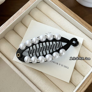 Kẹp Tóc Hình Chuối Đính Ngọc Trai Màu Đen Thanh Lịch Kẹp Tóc Đuôi Ngựa Cao Cấp Kẹp Tóc Dọc Phụ Kiện Tóc Thời Trang Phong Cách Hàn Quốc