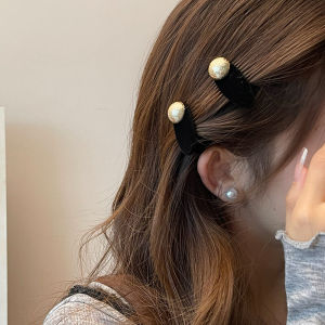 กิ๊บติดผมทรงปากเป็ดปักมุกสีดำสำหรับผู้หญิง กิ๊บติดผมด้านข้างแบบมีซิป กิ๊บติดผมแบบเรียบง่าย เครื่องประดับผมสไตล์เกาหลี