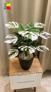 TANAMAN PLASTIK MONSTERA VARIEGATA D18 DAN D12 B8187 TANAMAN ARTIFICIAL HIASAN RUMAH KANTOR CAFE