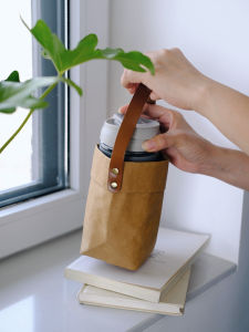 Lock Lock Portable Cup Satchel Thermos Cup Glass Cup Tube Coffee Cup Wash-Resistant Brown Packing Paper Water Cup Bag