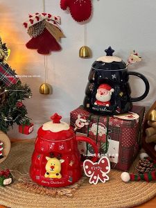 Aesthetic Christmas Tree Mug with Lid and Spoon