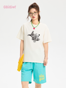 Gbiaior | Cartoon Puppy Print Womens Short Sleeve T-Shirt