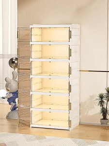 MOSHOE Transparent Shoe Rack Foldable Shoe Cabinet Customizable Modular Stackable Shoe Box Organizer No Assembly for Home Entryway
