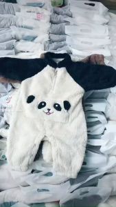 Body lông ấm kéo khóa-Bộ Đồ Ngủ Liền Thân Giữ Ấm Mùa Đông In Họa Tiết Hoạt Hình Gấu Trúc Dễ Thương Cho Bé