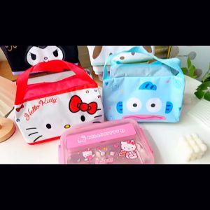 กระเป๋าถือใส่กล่องข้าว ปิคนิก เก็บอุณหภูมิผ้า ลายการ์ตูน - มีทั้งหมด 6 ลาย (ลายหน้า-หลัง) - ขนาด 24×18×15.5 cm