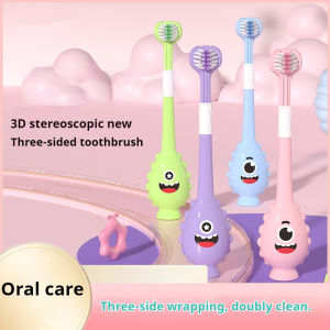 2/4/8 Pieces of Random Colors Are Suitable for Kidsren Aged 3-12 Years Old. Three-Sided Toothbrush Soft-Bristled Toothbrush 360-Degree Wrapped Deep Cleaning Fashionable Monster Cartoon Shape *Childrens Cartoon Toothbrush Super Soft Bristles Suita...