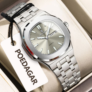 POEDAGAR Square Fashion Watch For Woman Luminous Waterproof Date Week Ladies Watch Stainless Steel Quartz Casual Womens Watches