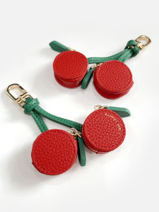 1pcs Stylish and unique red cherry fruit pendant coin purse mini cute keychain bag charm small bag gift for women and girls