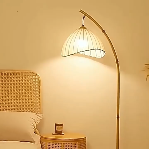 New Chinese Style Floor Lamp Shell Lamp Curved Rod Fishing Lamp Living Room Bedroom Tea Room