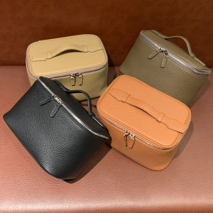 High-End Leather Makeup Bag for Women Large Capacity Portable Toiletry Bag Handheld Cowhide Skin Care Storage Organizer