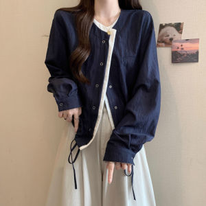 French Retro Style Pseudo Two-Piece Womens Short Coat
