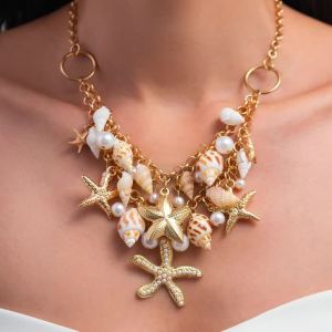 Ingemark | Ingemark Boho Ocean Metal Starfish Conch Tassel Pendant Choker Necklace Chain Bracelets Summer Beach Vacation Jewelry Set Gift