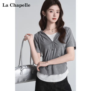 La Chapelle | Hooded Color Block Illusion Two Pieces Short Sleeve T-shirt Slim Fit