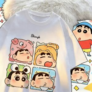 2026 New Cute Cartoon Crayon Shin-chan Pure Cotton Short Sleeve T-Shirt for Women Fashionable Trendy Style Crew Neck Fashion Top