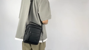 Mens Stylish & Functional Waterproof Nylon Shoulder Bag (Black/Grey) | Anti-Theft Multi-Compartment | V8654