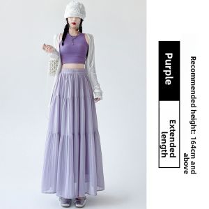 NIANDAIJINGDIAN | Blue A-Line Midi Skirt Women Summer New High Waist Pleated Gored Skirt Cake Long Skirt Polyester Fiber Classic Versatile Style