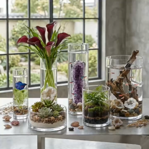 Lọ Thủy Tinh Hình Trụ Trong Suốt Cắm Hoa Decor Sự Kiện Ðám Cưới Sang Trọng Ðủ Size