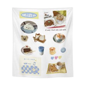VIKAMAins Korean Cuisine Collage Tapestry Cute Cake Coffee Bear Handicap Background Cloth Wall Decoration Room Decoration
