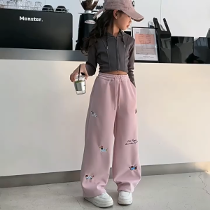 Loose Pants for Kids Girl 7-16years New Style Casual Pants Wide Leg Trouser Baggy Pants Jogger Thick Sports Pants Teens Girls Pants High Waist Pants New Fashion Pants Embroided Design