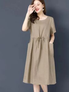 NUANKONG | Slim Fit Concealing Cotton Linen Dress
