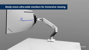 Ergotron HX Desk Monitor Arm with HD Pivot | White/Black | For Immersive 1000R Curved Screens | 10 Years Local Warranty