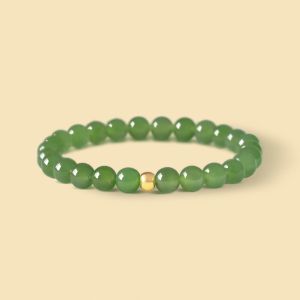 Montagne Jewelry 999 Pure Gold Beads Bracelet Charm With Natural 8mm Green Jade bracelets Charm Bracelet