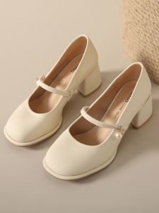Fashionable French Marie Jewelry Shoes for Women White Spring High Heels Comfortable Thick Platform Vintage Style Flats Rubber Sole