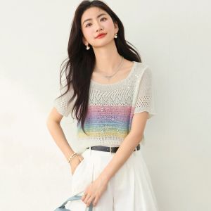 puella | Áo Thun Dáng Rộng Họa Tiết Voan Sọc