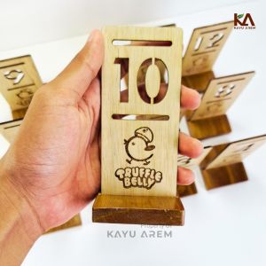 Nomer Meja Kayu | Penanda Nomer Meja Cafe Restoran Custom Logo| kayu arem