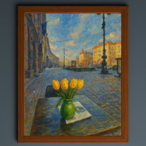Tranh Nghệ thuật "Bình Hoa Và Con Đường" VIETSMART ART - Sơn dầu trên toan vải 45 x 60cm