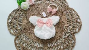 BD127 Bodysuit cộc tay ren trắng RIOKIDS cho bé gái sơ sinh mặc thôi nôi đầy tháng