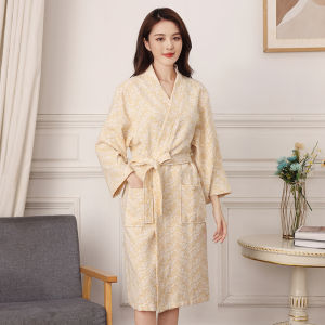 Summer Thin Three-Quarter Sleeve Japanese Style Cotton Bathrobe Adult Cotton Pajamas Absorbent Bathrobe Hotel Nightgown Bed & Breakfast Bath Towel