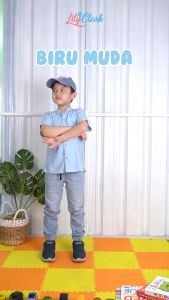 Lily And Clark Kemeja Koko Tangan Pendek Anak Laki-Laki Adem Warna Biru KL05
