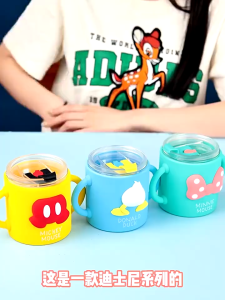 Disney 3 IN 1 Kids Toddler No Leak Sippy Straw Cup with cover Marvel Spider-Man childrens mug anti falling water cup juice measuring