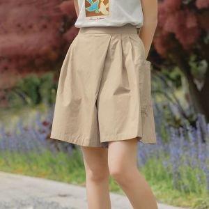 Pure Color Cotton Linen Cropped Pants Skirt Womens Summer Thin High Waist Slim Looking Loose All-Match Wide Leg Pants Work Clothing Linen Shorts