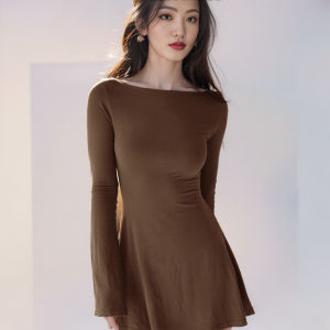 ชุดเดรสทรงเข้ารูปแขนยาวคอกลม กระโปรงทรงเอเอวสูง สไตล์ยุโรป ชุดทำงานลำลองฤดูใบไม้ร่วง