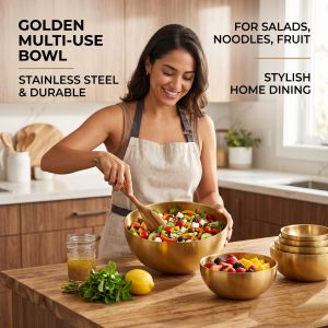 Stainless Steel Gold And Silver Salad Bowl Rice Noodles Lamian Noodles Bowl Kitchen Tableware Food Container