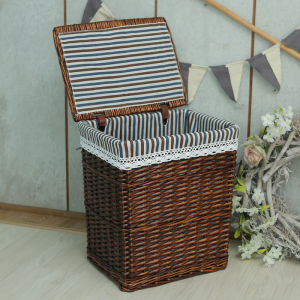 Wicker Laundry Basket Covered Dirty Clothes Basket Toy Organizer Natural Reed Handcrafted Storage Bin for Home Organization