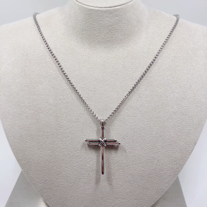 Premium 316 Steel The Unwavering Cross Large Pendant Round Box Long Necklace (Made In Japan)