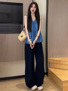 Black Anti-Wrinkle Linen Trousers Mens Summer Thin Ice Silk Wide Leg Casual Loose Fit Straight Tube Pants Youth Fashion Brand