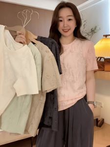 Shiny Short Sleeve T-Shirt Womens Summer New Style Big Size Retro Design Shoulder Length Casual Fashion Top Korean Style