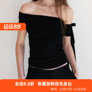 Slim Fit T-Shirt Womens Summer Butterfly Knot Casual Style Pure Color Asymmetric Shoulder Design Polyester Blend Regular Sleeve