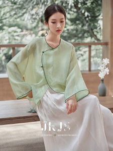 JK&JS | New Chinese Style Misty Texture Silk Chiffon Shirt Thin Outerwear Round Neck Long Sleeve Womens Traditional Costume For Banquet