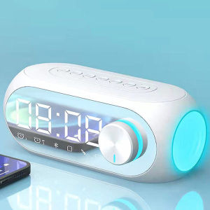 Loa Bluetooth Di Động Đồng Hồ Báo Thức Radio FM Loa Siêu Trầm Hộp Âm Thanh Kim Loại Không Dây Với Loa Siêu Trầm Mini Và Đèn LED