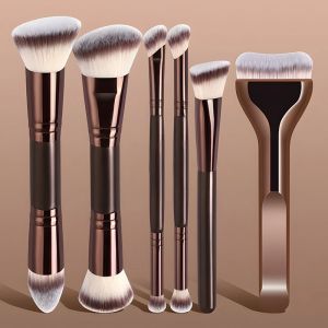 Professional Facial Makeup Tools Set With Facial Double-Ended Makeup Brush SetBevel&Taper Foundation Brush Contour Brush